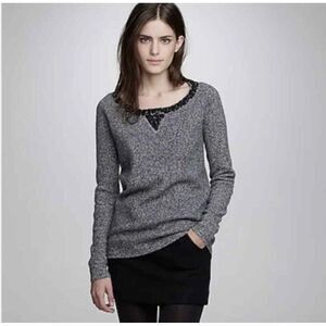 J Crew Gray Lambswool Boyfriend Black‎ Sequins Crewneck Sweater Womens S
